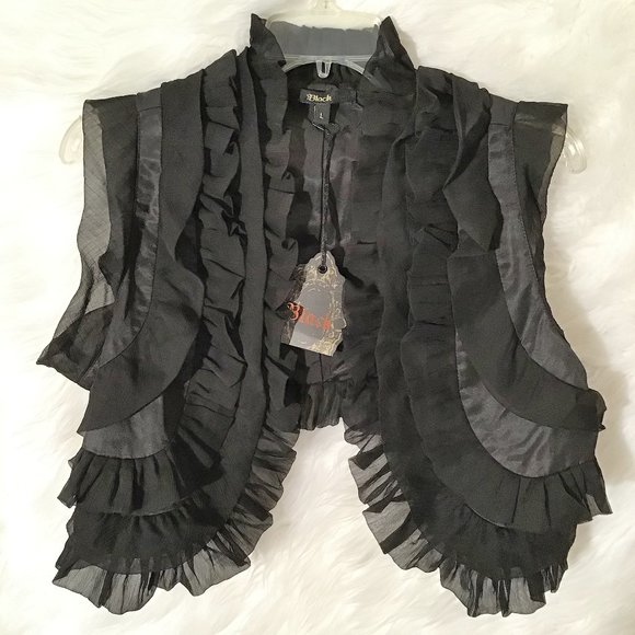 Black Tops - NWT - Black Designer Ruffle Shrug